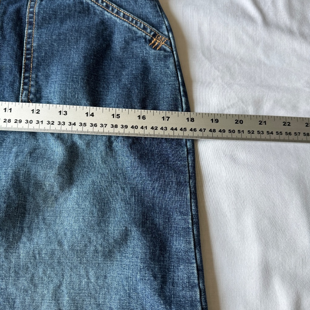 Vintage Y2K Old Navy Women's Denim Midi Jean Skirt Blue Size 16 Pockets 1/2 Slit - Picture 10 of 13